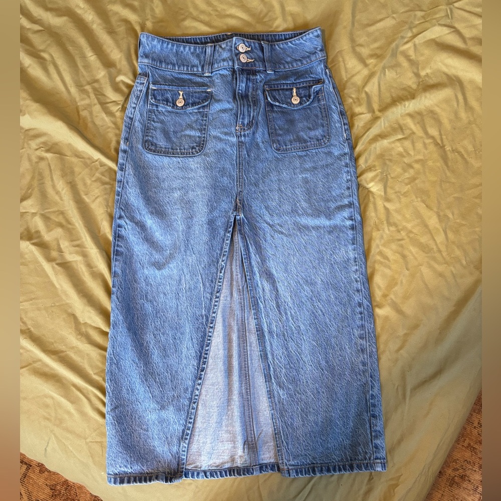 Free People Denim Midi Skirt